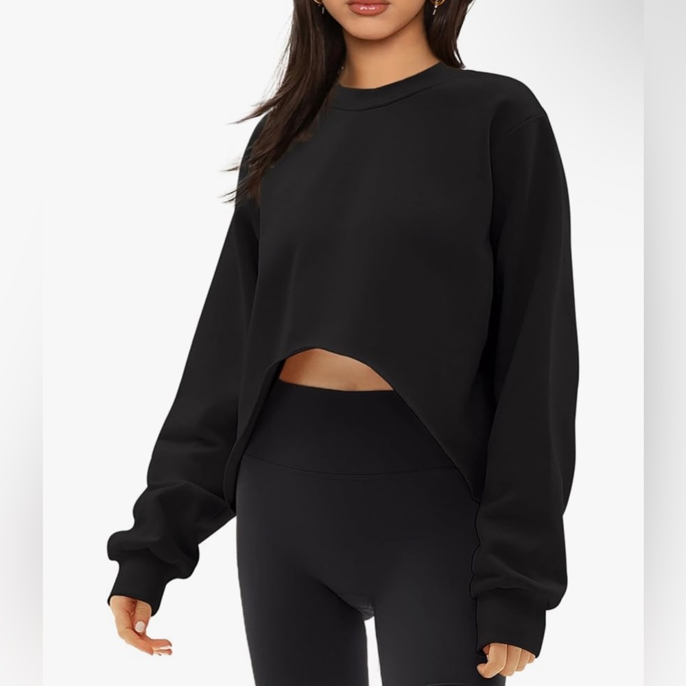 Women’s Black Cropped Sweatshirts Hoodie Pullover Long Sleeve Crop Top Size XS